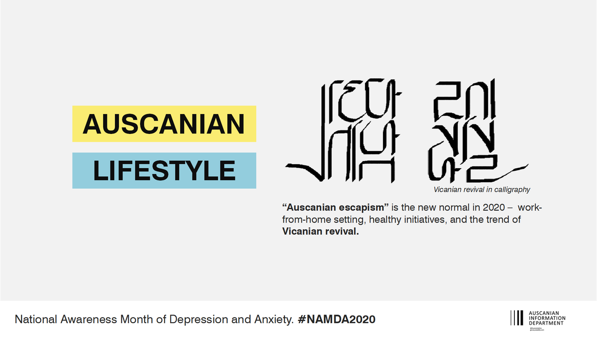 AuscaniaGov's tweet photo. SQID | On the #AuscanianLifestyle segment: July is National Awareness Month of Depression and Anxiety, timely to discuss how did Auscanians cope with the circumstances brought by the pandemic which now leads to the birth of "Auscanian escapism" – the new normal in 2020. #NAMDA https://t.co/qR1EFc3sHx