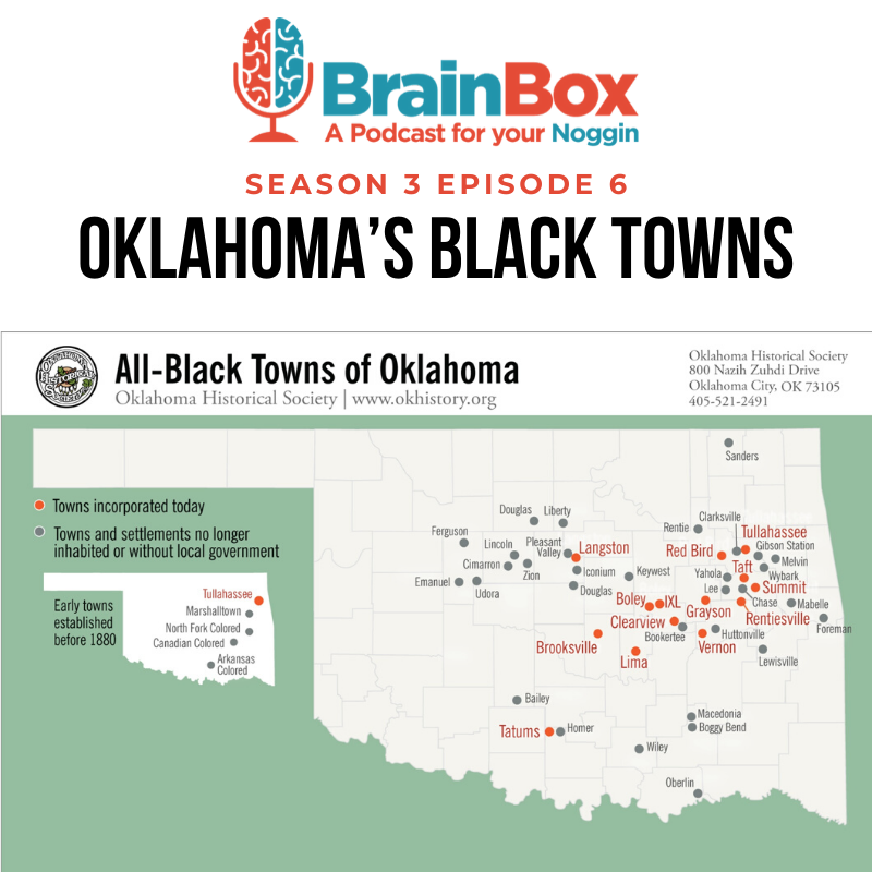 OKHumanities's tweet photo. Oklahoma was described as a "Land of Plenty" for thousands of black settlers in the late 1800s. We discuss the origins, challenges, and ongoing significance of Oklahoma's Black Towns on the new #BrainBoxOK podcast, featuring anthropologists Suzette Chang and @elishao69 https://t.co/nHWgpN7OIG