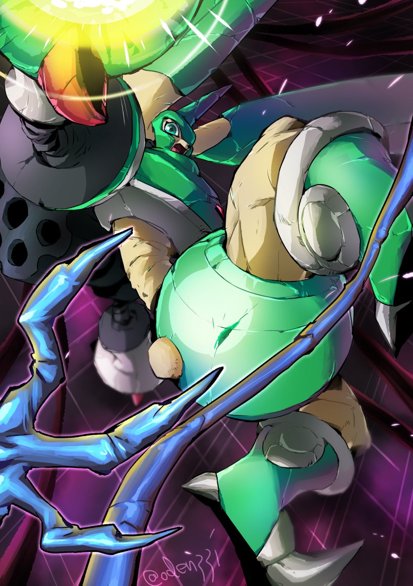 arm cannon solo no humans digimon (creature) green eyes spikes claws  illustration images