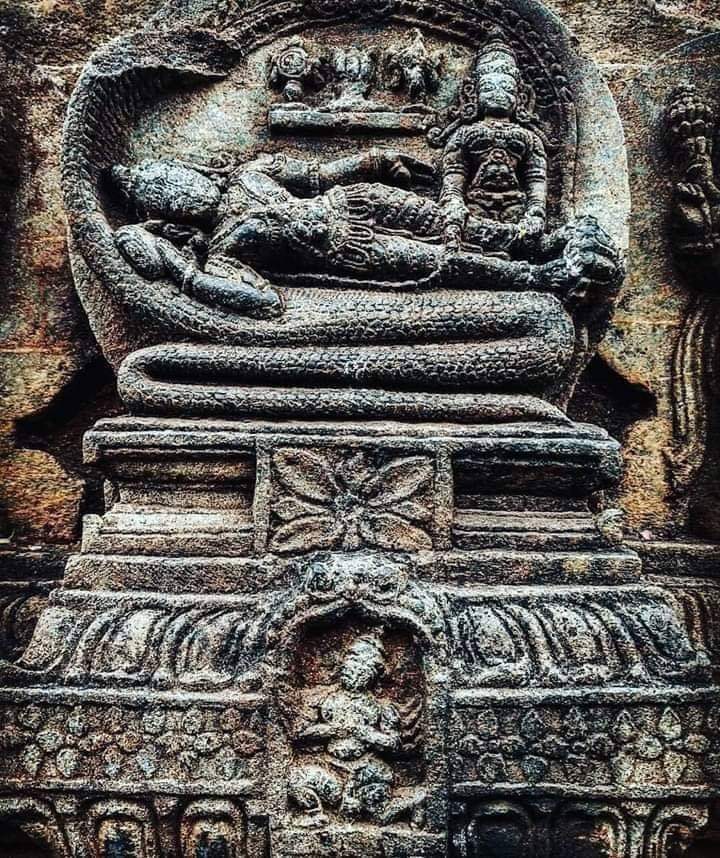Today's Ekadashi, Shukla paksha of the Hindu month of Ashadha. Lord Vishnu falls asleep in Ksheersagar on Shesha naga, thus the day is also called as Dev-Shayani Ekadashi. l Sri Ranganathaswamy stone carving at Srirangapatna temple l  #Mysuru  #Karnataka