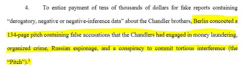 19\\Let’s take a look at more of the allegations in the lawsuit. Obviously, this is from Chandler’s point of view, so keep that mind.The lawsuit refers to Berlin’s report as a “Pitch” to entice Prince Albert to further finance his investigation.