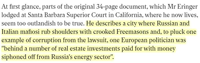 16\\Eringer had a falling out with Prince Albert. Both men have sued each other numerous times (Eringer has been involved in A LOT of lawsuits).He made some rather wild accusations.  https://www.independent.co.uk/news/world/americas/i-was-prince-albert-of-monacos-private-spook-1825401.html