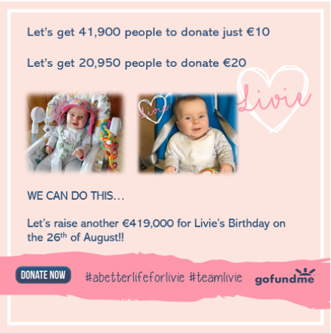 teamlivie's tweet photo. 🌟Our GoFundMe goal is now €1,000,000🌟

Thanks to the phenomenal pledge of €1,000,000 from @DoItForDan201 we are closer than ever to Zolgensmas price tag of €2,000,000 💚💗💛

Please help us get there!! Let's do this!!
#teamlivie #abetterlifeforlivie
https://t.co/tk7ybvSHqi https://t.co/BpdqM9ApB7