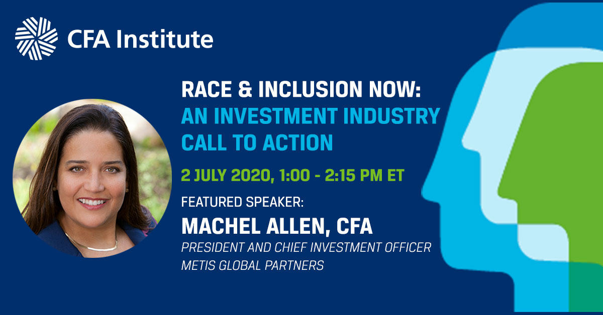 CFAInstituteCEO's tweet photo. TOMORROW “Race and Inclusion Now: An Investment Industry Call to Action.” Our online panel tackles the impact of racism in our field. Get involved and register for this important event: https://t.co/2OHQh3O4PH. #cfainstitute #inclusionmatters #talkaboutblack #racialequality https://t.co/tqGVwCb2nZ