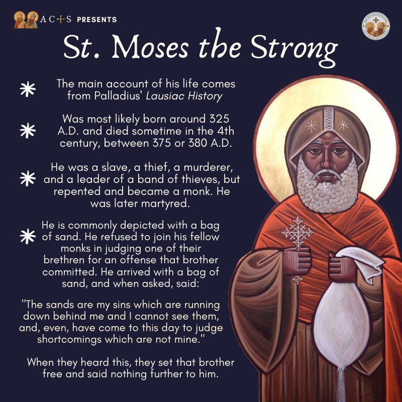 ActsLibrary's tweet photo. On the 24th day of the #Coptic month of Paouna, we commemorate the departure of St. #Moses the Strong. Here are a few fast facts on the life of this beloved #saint. May his prayers be with us. https://t.co/7fovRLC0Gx