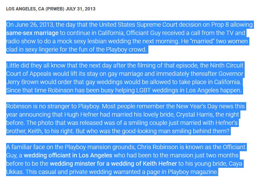  because Scott & "Renee" were "married" by the Officiant Guy (Chris Robinson) for Scott's "reality show". Robinson (an attorney) has been used to perform mock weddings, even at the Playboy Mansion, where Scott & "Renee" originally met in 1998. Source:  https://www.prweb.com/releases/2013/7/prweb10982919.htm