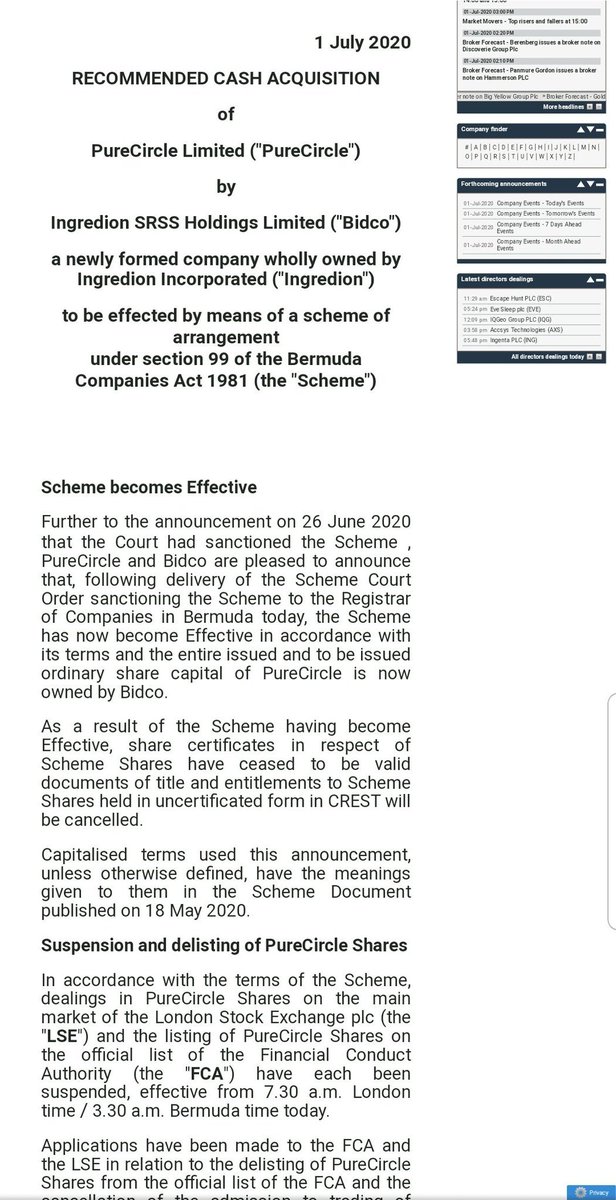 conkers3's tweet photo. @MGinvestor Ordinarily no.
However I'd been sitting on 39 completed portfolio #takeovers in 6 yrs for a while.
There4 when Iπ€spotted a recommended Β£1 cash offer for #PURECIRCLE on 9/4/20, yet weeks later the sp faced #Covid19 panic. https://t.co/4zmcf7usFq
I purchased #PURE #shares @ >76p https://t.co/vEUdRX3geJ