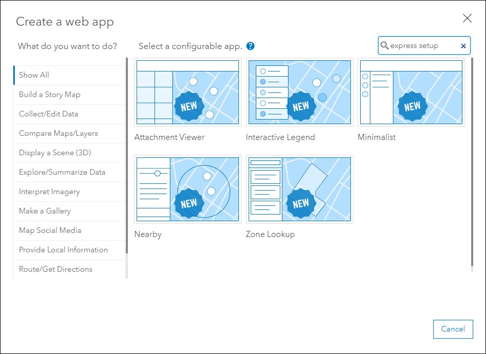 mvttpayne's tweet image. Introducing Express Setup and a new app configuration experience, sharing a filtered view in Category Gallery, and more. What’s New in Configurable Apps (June 2020): esri.com/arcgis-blog/pr… #esri #arcgisonline #arcgisapps #esriuc #esriuc2020