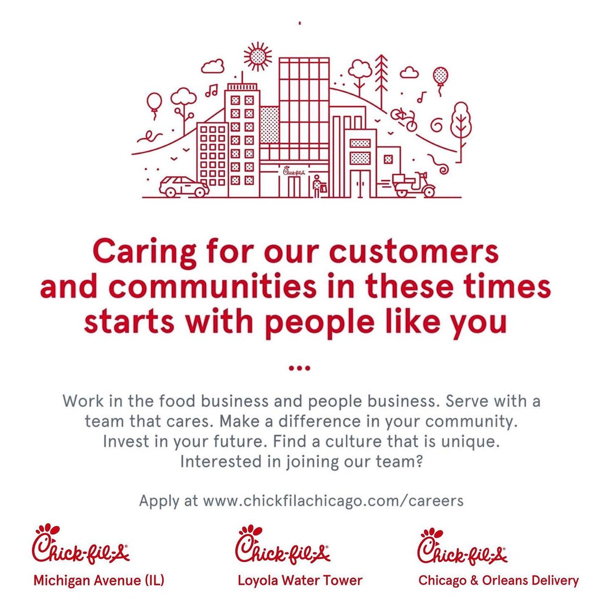 chickfilachi's tweet photo. Join our team! 🥳🍟
https://t.co/XwhhAlsP5k
. . . 
#chickfilachicago #NowHiring #ChicagoJobs https://t.co/GJ9mMY6md1