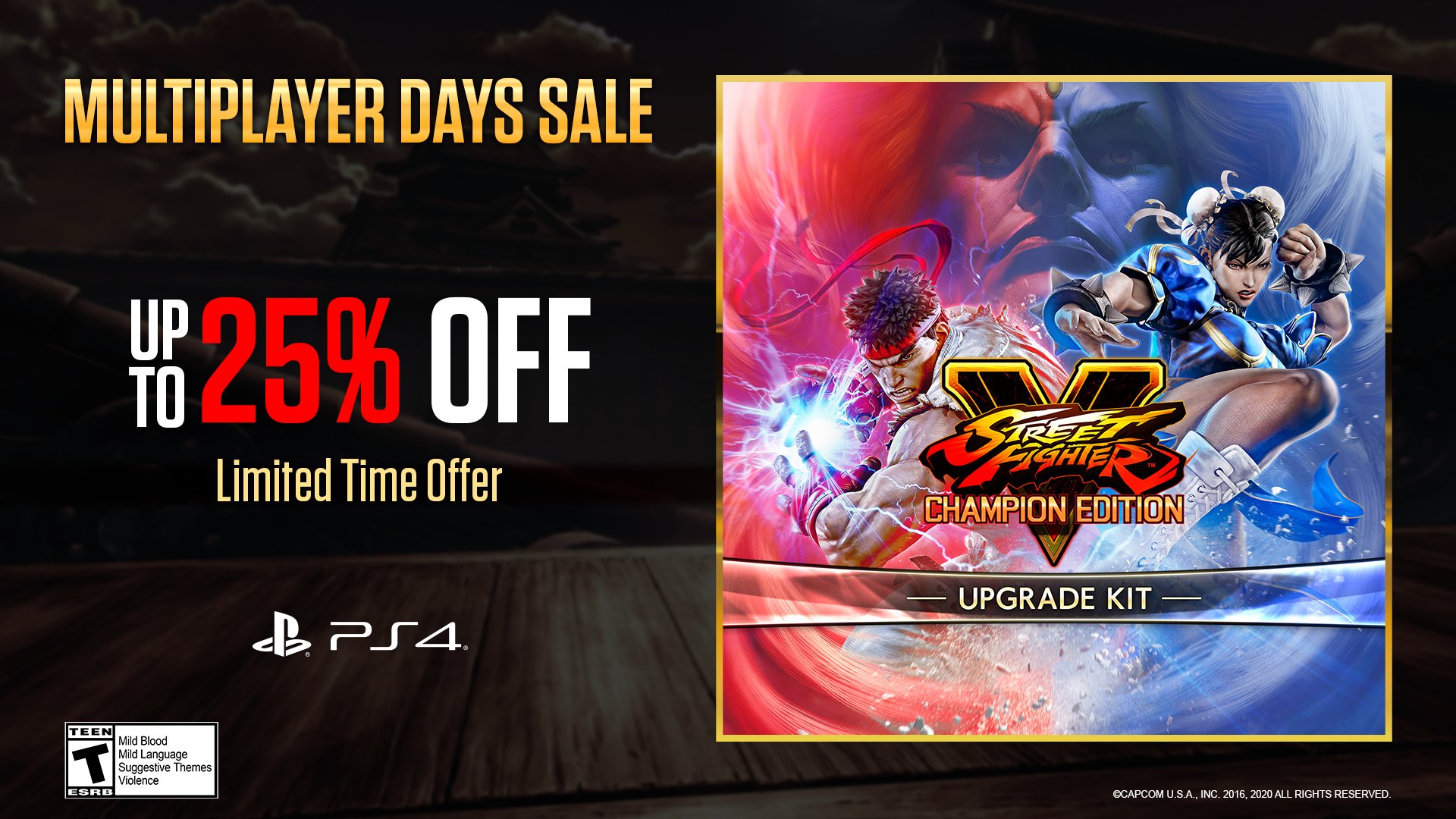 Street Fighter on Twitter: "Rule the ring, with your friends! The Street  Fighter V: Champion Edition Upgrade Kit is 25% OFF as a part of @ PlayStation's Multiplayer Days Sale on #PS4! #SFVCE