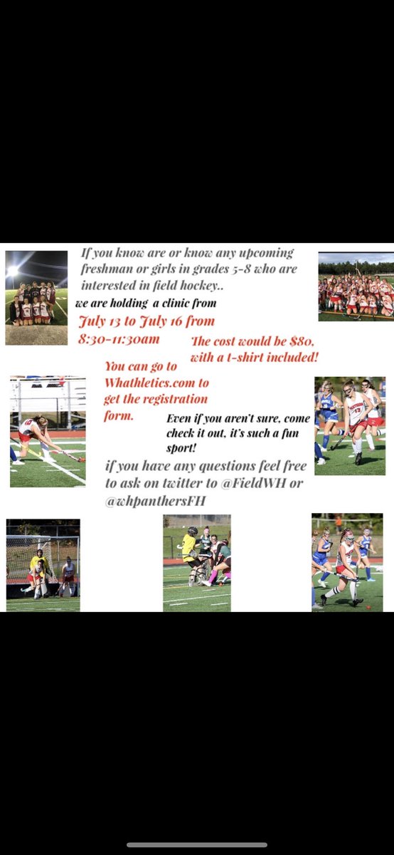 Field Hockey camp for any girls in grades 5-8! It’s a pretty fun sport if I do say so myself🏑