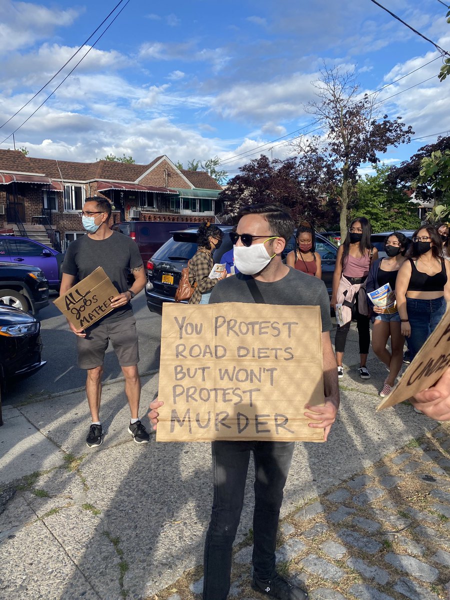 There was a significant police presence yesterday at Loreto Park. The “Blue Lives Matter” rally had a permit to be in the park, so we wanted to remain in a section outside to peacefully counter-protest in support of racial justice and divesting from NYPD to reinvest in community