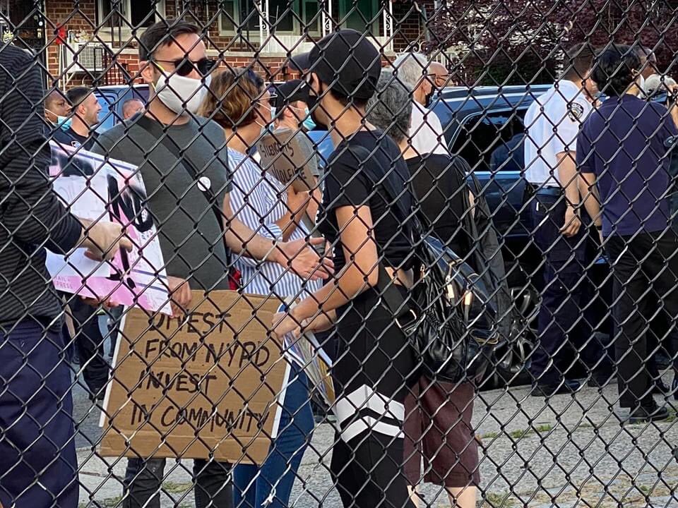 There was a significant police presence yesterday at Loreto Park. The “Blue Lives Matter” rally had a permit to be in the park, so we wanted to remain in a section outside to peacefully counter-protest in support of racial justice and divesting from NYPD to reinvest in community