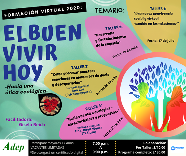 Adep_'s tweet photo. Curso Virtual "Buen Vivir -hacia una ética ecológica-"
Tendremos como facilitadora a Gisela Reich y como ponentes invitadas a Ana Coz y Birgit Weiler. ¡Te esperamos!.
▶️Link de inscripción: https://t.co/GH91YG9rzj https://t.co/u7EAps5kYt
