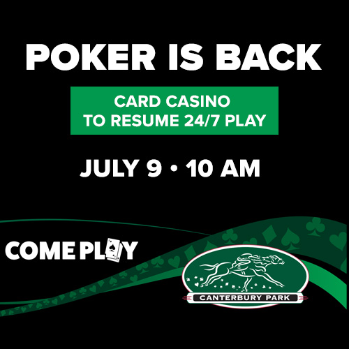 CanterburyCards's tweet photo. Poker is BACK starting Thursday, July 9th at 10 AM! Plus the Card Casino will resume 24/7 play. Check out the daily poker promotions, and how to make a reservation! https://t.co/xQqQZLODwE #comeplay https://t.co/BWg6vtj2fc