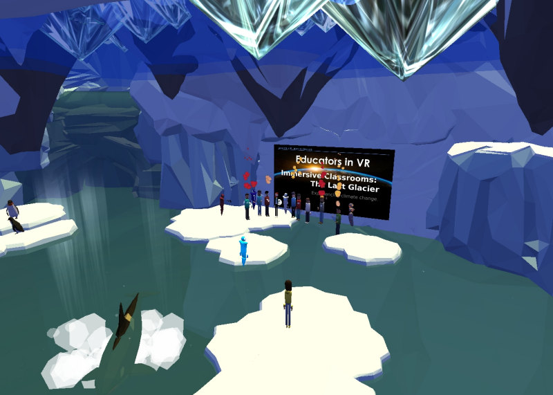 EducatorsVR's tweet photo. Seriously. How fun is it to teach class IN AN ICE CAVE surrounded by glaciers and dripping ice in SUMMER? LOVE teaching in VR. #VReducation #vrteaching #teachinginvr #climatechange #glaciermelt #icecaves https://t.co/Ogo6traWcM