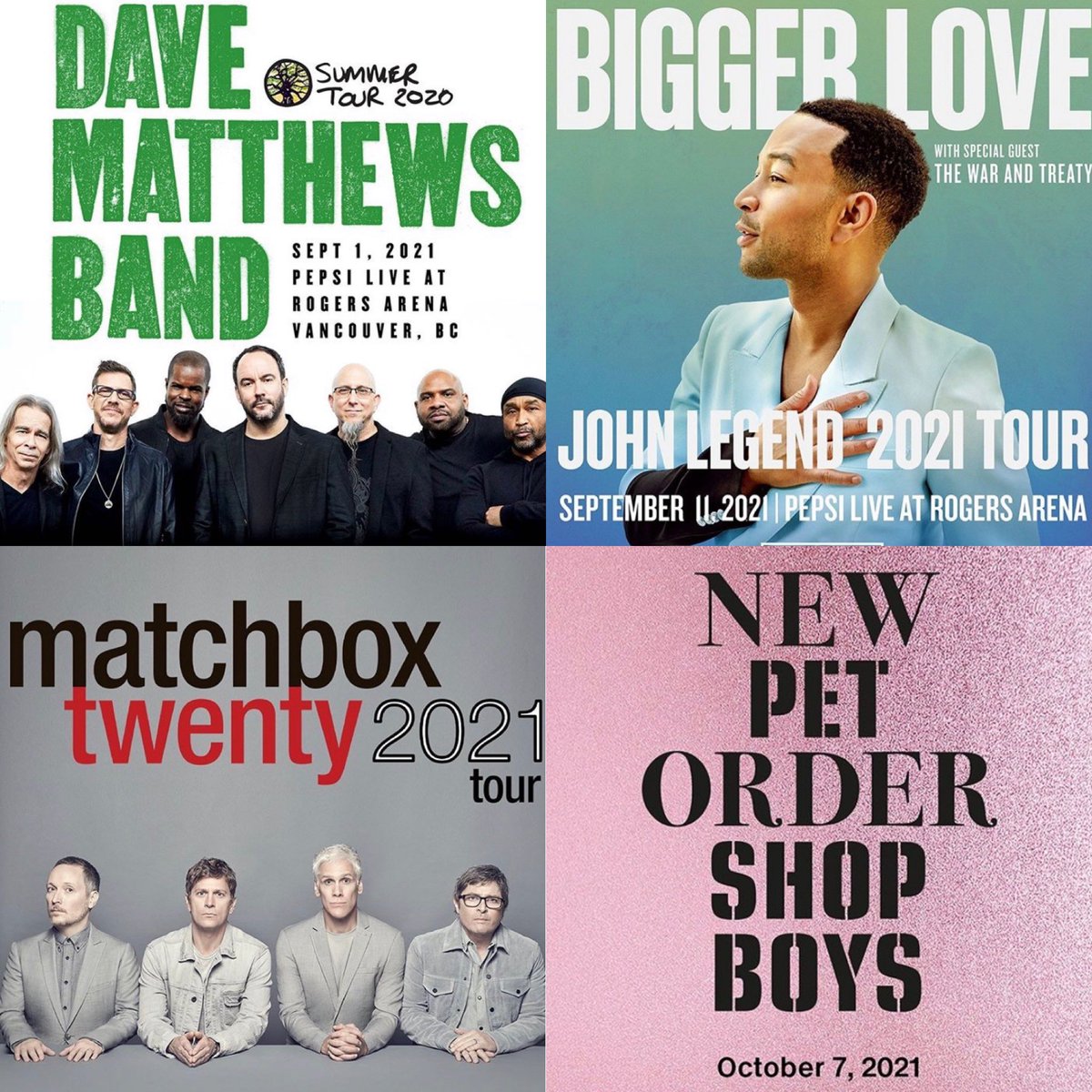 New Dates in 2021:

The Weeknd - June 12-13.
Bachman Cummings - June 15.
Harry Styles - August 16.
Backstreet Boys - August 27.
Dave Matthews Band - September 1.
John Legend - September 11.
Matchbox Twenty- September 21.
Pet Shop Boys &amp; New Order - October 7.