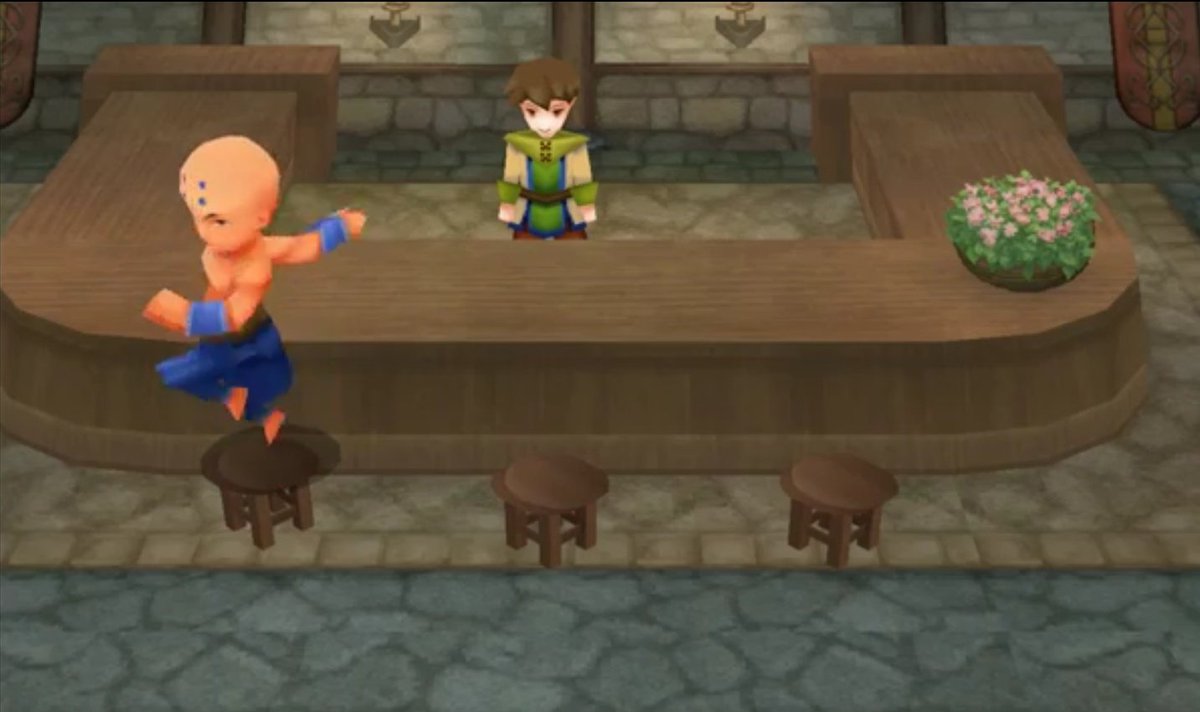 In FFIV (yes again, this entire game is weird) there is a girl who offers a dance. If you pick yes, she'll transform into a monk, start dancing around on the chairs, and then turn around and promptly change back into a dancer girl. It gives you nothing & is never adressed again.