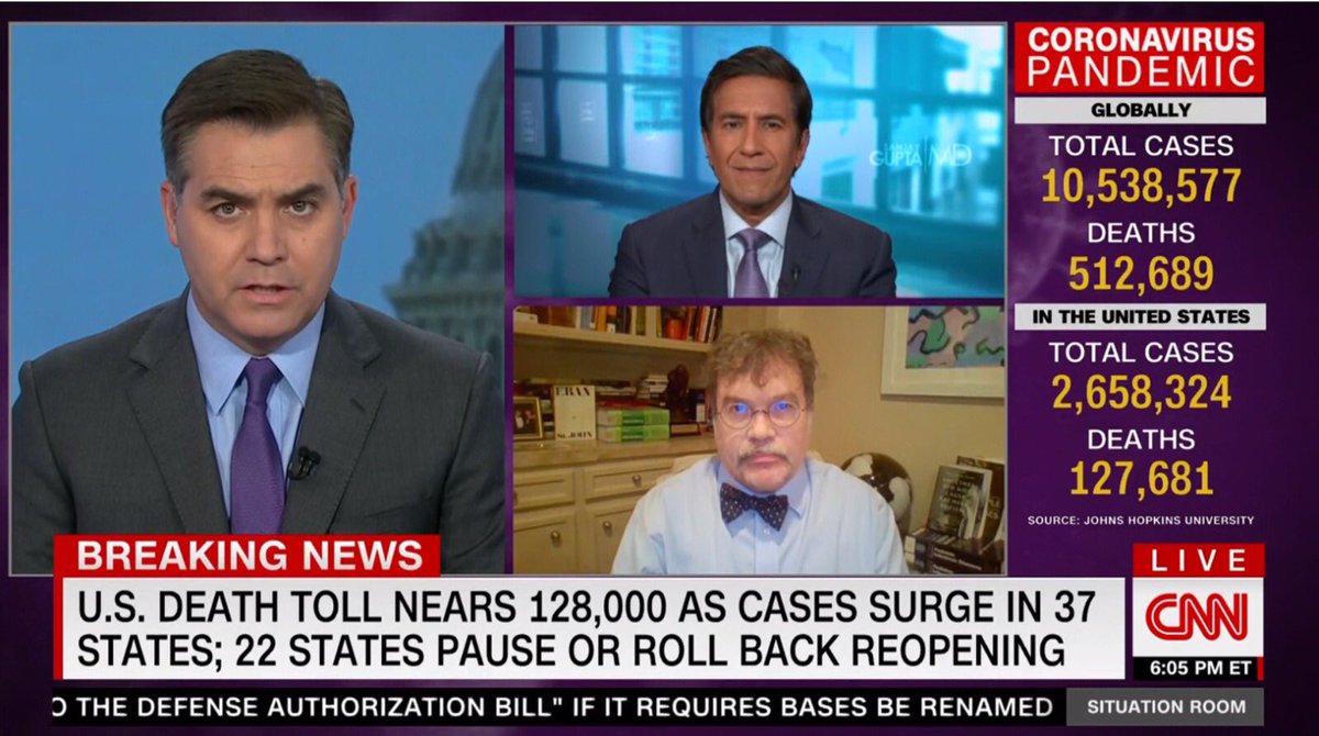 PeterHotez's tweet photo. Many thanks Jim ⁦@Acosta⁩ ⁦@drsanjaygupta⁩ for hosting me tonight ⁦@CNNSitRoom⁩. Today’s #TexasCovid19 cases broke yesterday’s record of cases, meaning that the epidemic is starting to spiral in many parts of the South. We urgently need some federal leadership https://t.co/DzK8WBiWqX