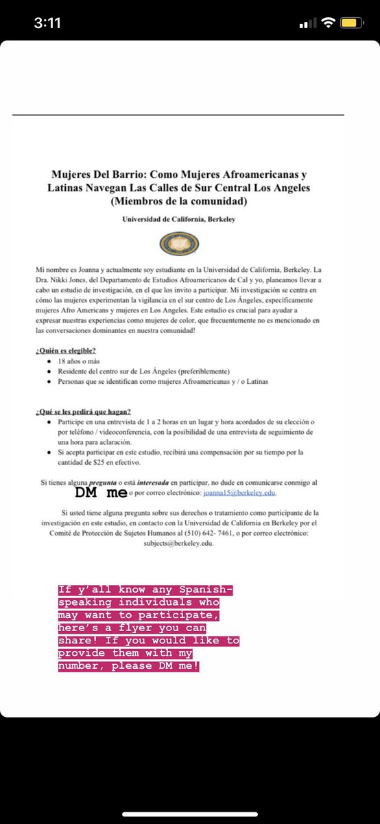 JoyceC04's tweet photo. Hey y’all! As many of you know, I am conducting research this summer on the surveillance that Black and Brown women experience here in South Central LA. I am currently looking for participants who would be willing to take part in this research! Here’s more information below⬇️ https://t.co/5Xfz2qUeQF