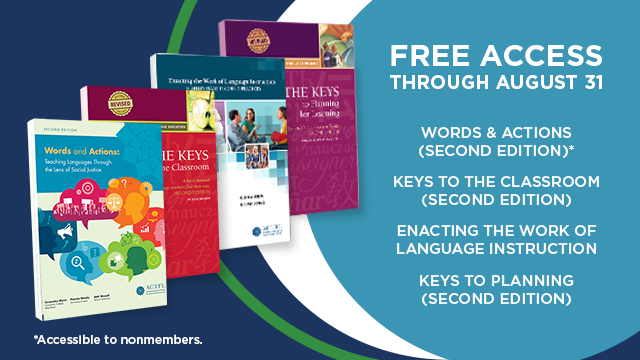 ACTFL is extending access to the following publications for members through August 31! 
bit.ly/3hcMHsN

(Words &amp; Actions will be available to everyone.) #langchat