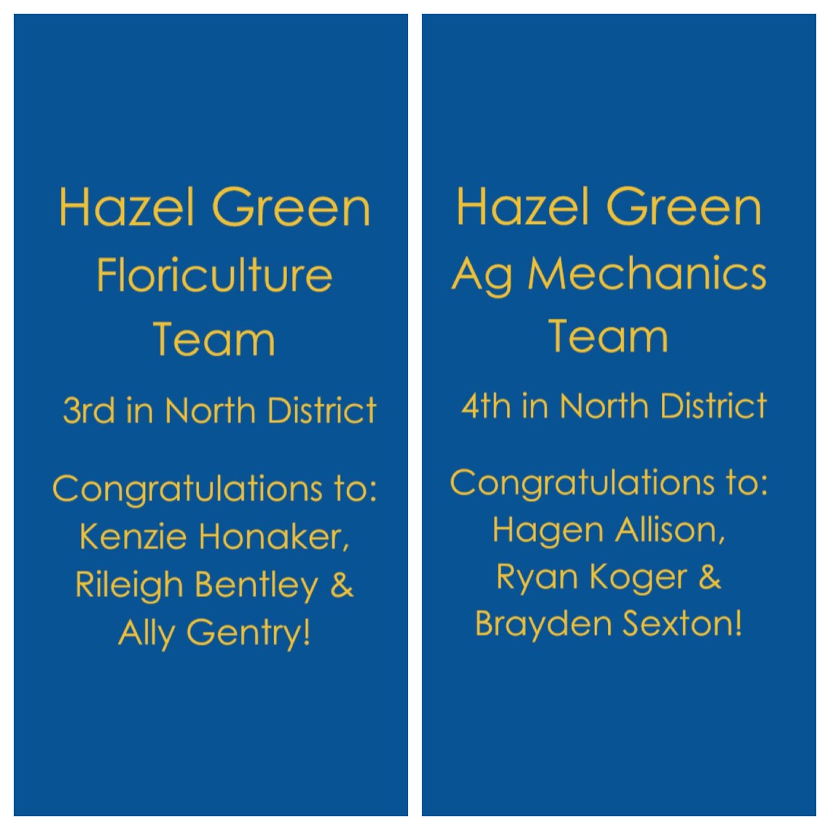 Excited to announce the results of our CDE teams this year! I am so proud of these students and their participation in these virtual tests last week! Congratulations!!! <a href="/HazelGreenHigh/">Hazel Green High School</a>
