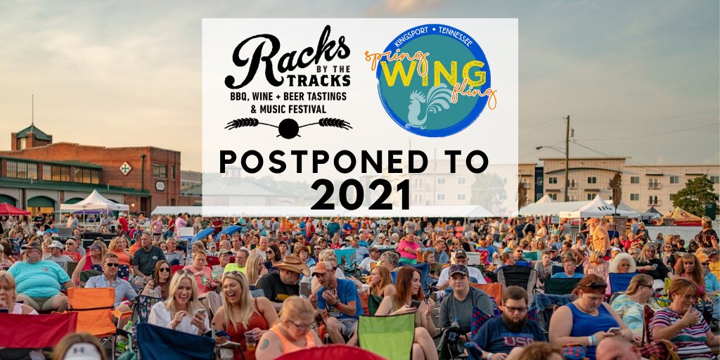 RacksTracks's tweet photo. In a proactive effort to minimize COVID-19 exposure, Kingsport’s Racks by the Tracks Festival and Spring Wing Fling, slated for August 14-15, has made the difficult decision to postpone to 2021.
Our top priority must be the health and well-being of our community at this time. https://t.co/yJD99JtqSL
