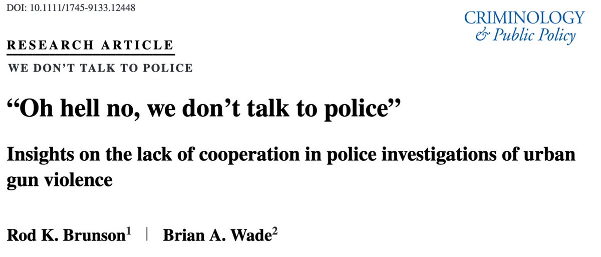 405/ "Young [Black] men... made frequent reference to officers' inability to apprehend...assailants... Study participants also ascribed the small probability that suspects would be arrested to their prevailing view that police did not care about making communities of color safe."