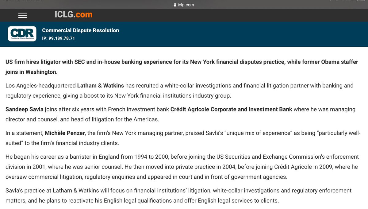 Maybe one day we will find out why this white collar firm just keeps coming back to pedophile Nader, white collar crime and hacking.  Clark (Broidy) Salva (Nader) and Ruemmler (Nader, DNC, Crowdstrike, Perkins Coie, Obama WH) https://www.dailymail.co.uk/news/article-5527313/George-Nader-key-witness-Muellers-Russia-probe-FLEES-US.html