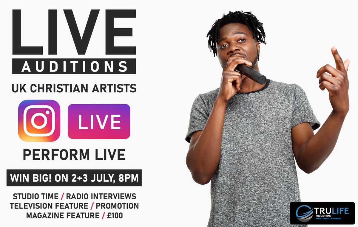 NEWSFLASH: <a href="/trulifepromo/">TRULIFE PROMOTIONS</a> is providing the opportunity for 1 artist to win BIG through LIVE AUDITIONS on Instagram on 2nd + 3rd July 🎧

You'll be given 90 seconds to sing, rap or whatever your music style... tune in to their live broadcast at 8pm >> instagram.com/trulifepromo/
