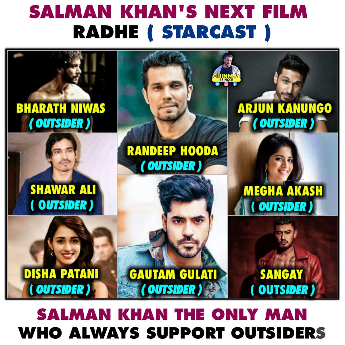 BeingChinu1's tweet photo. - #SalmanKhan The Man Who Always Supports Outsider's. 
 
Look At his Next Project #Radhe Starcast , Maximum People's Are Outsiders ❤❤

Always Love &amp; Respect For this Man 😍💕 https://t.co/SBnUPr9jXx