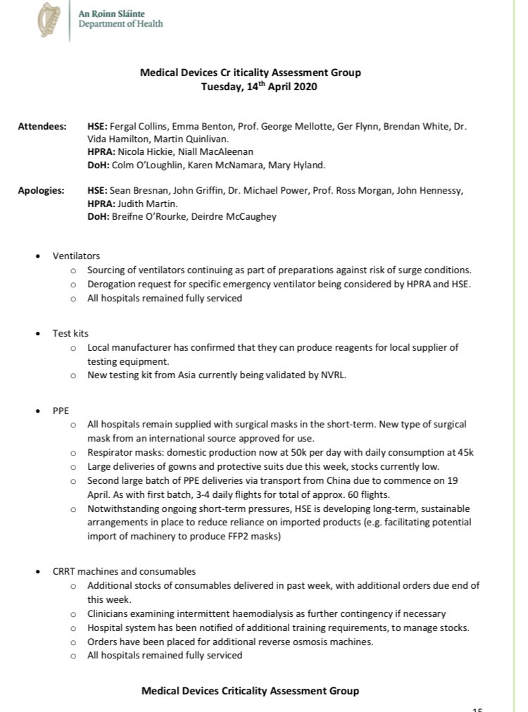 Mid April. Ireland self sufficient for respirator masks ...FFP2s. That’s so strange. To my knowledge there is currently no respirator mask production in Ireland. But according to minutes we had a 5k/day surplus from an unknown manufacturer. This is minuted, so must be true?