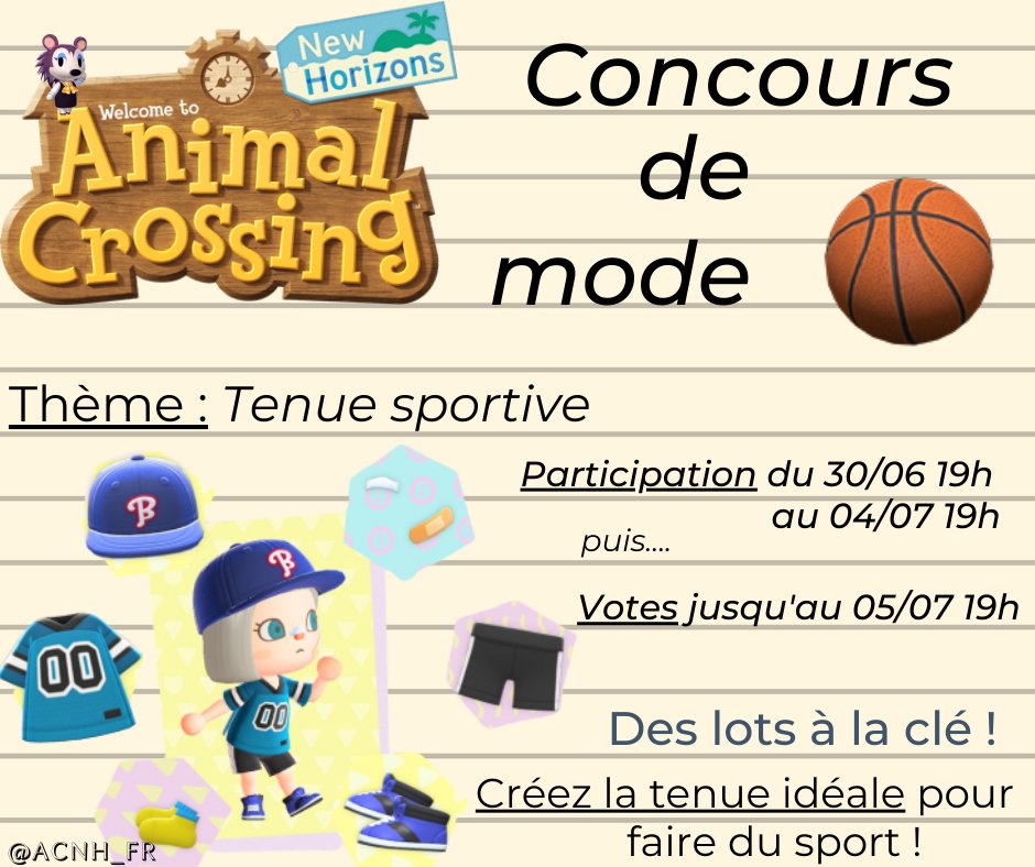 ACNH_FR's tweet photo. Petit jeu ! Participe à notre concours de mode ! Le thème : une tenue sportive !
Pour participer c'est simple, réponds à ce tweet avec ta tenue ou avec le #MODEACNH !
Les votes se feront sur le discord ACNH_FR, les meilleurs gagneront de sympathiques prix 🏆 😁 https://t.co/0G6Zke8gG5