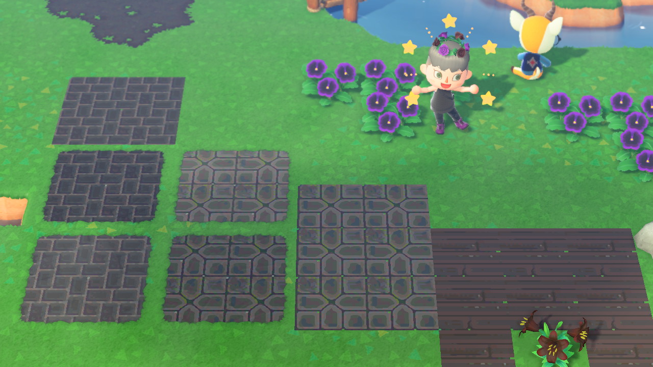 💀 skeleton tape on Twitter: "New projects! Single tile stone designs for  people short on space, &amp; a very early go at dark grungy wood for beach  goths #ACNH No codes yet