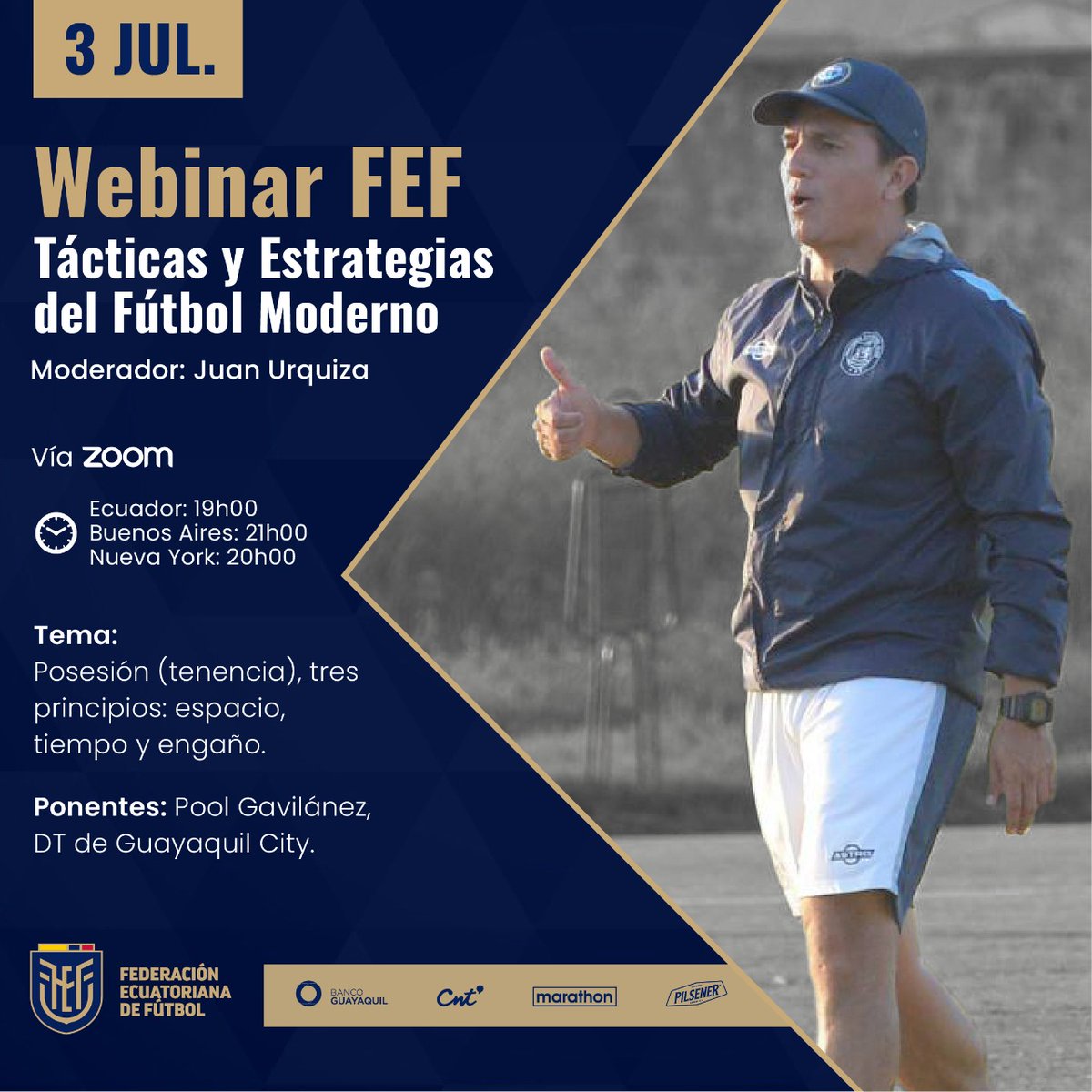 FEFecuador's tweet photo. Posesión - tenencia ⚽️

🔝Tres principios: espacio, tiempo y engaño.

💻Una nueva Master Class de la @FEFecuador con conceptos innovadores de fútbol.

👉Pool Gavilánez
DT de @GuayaquilCityFC

Ex Seleccionado juvenil @LaTri

📲Inscripciones: https://t.co/rG9MpcxzAv https://t.co/8zmlWfWqXk