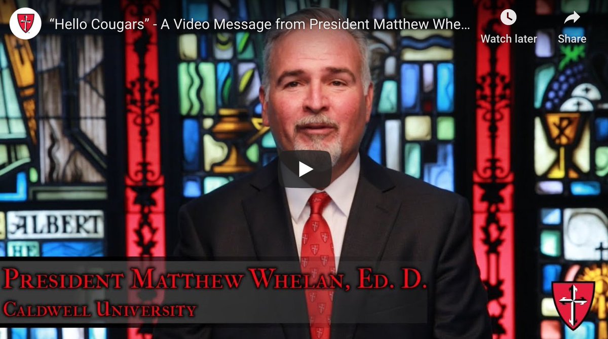 In his first video message to the Caldwell University community, President Whelan introduces himself &amp; speaks about the importance of Caldwell’s excellence in education for these times and about the university’s plans for the fall semester.

caldwell.edu/about/presiden…