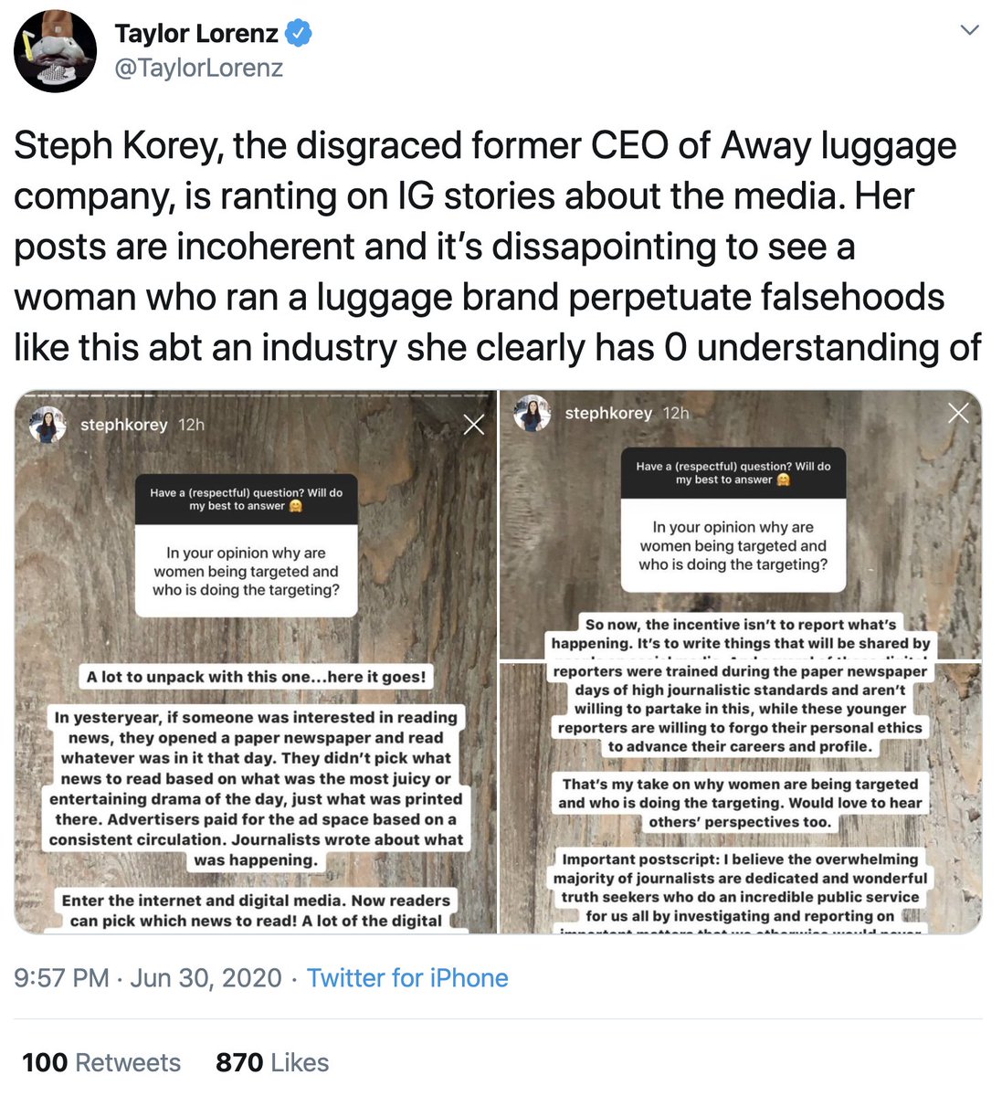 Remember, journalists always go after your job.So it& #39;s completely fair to ask  @CorbettNYT &  @deanbaquet why Lorenz flagrantly violated NYT social media guidelines."Always treat others with respect on social media."Did she treat Korey with respect? https://www.nytimes.com/2017/10/1...