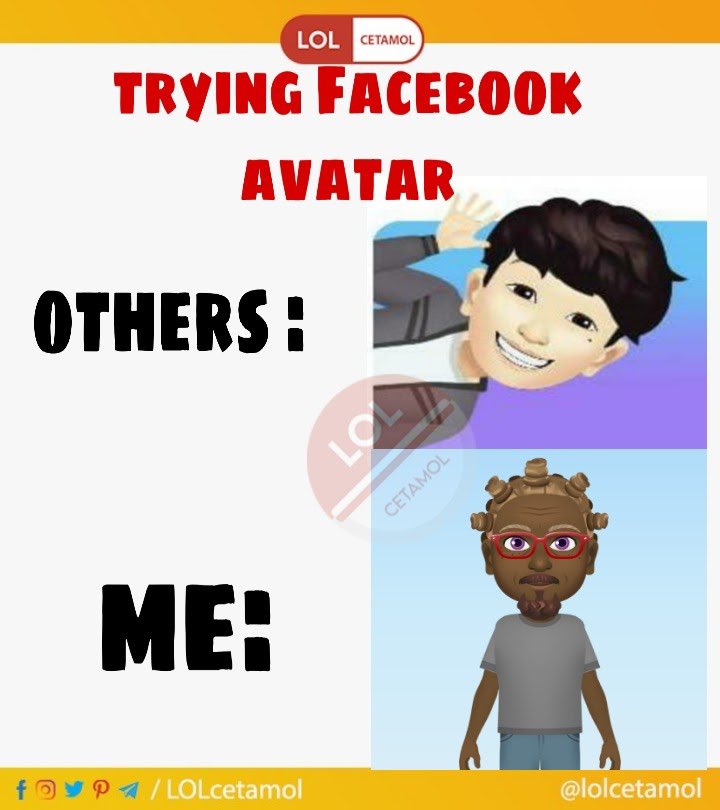 lolcetamol's tweet photo. What about yours avatar.
FOLLOW US @lolcetamol
.
.
.
.
.
.
#facebook #avatar #fbavatar #fbavatarfun #fbavatarmemes #memes #dailymemes #jokes #funny #funnymemes #funnymemesdaily #lolcetamol #lolcetamolmemes #lol #socialmedia #socialmediameme https://t.co/hiVuiuLCJY