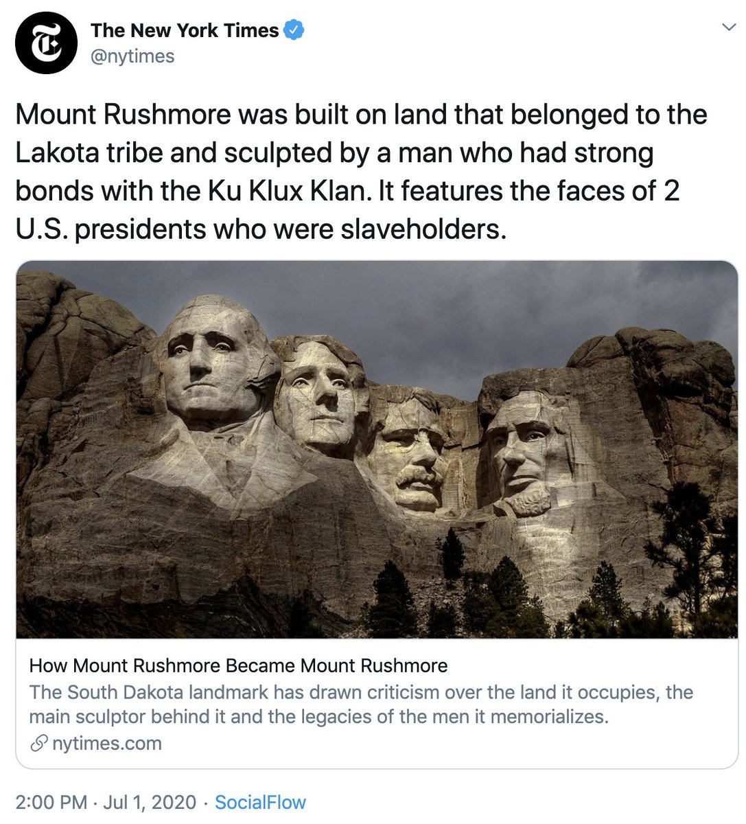 The <a href="/nytimes/">The New York Times</a> building was built on land that belonged to the Lenape, Canarsee and Weckquaesgeeks tribes. 

New York is named for history's largest slave trader.

Times co-founder Henry Raymond, the godfather of the Republican Party, shot Gatling guns at protesters in 1863.
