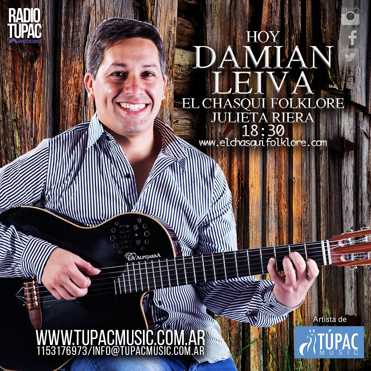 TupacMusicOn's tweet photo. Hoy Damian Leiva en El Chasqui Folklore con la genia de Julieta Riera, imperdible, conectate a https://t.co/ULZ23qFKbU. Una producción de Túpac Music https://t.co/0NThXYQdWR https://t.co/jXqzulodVY