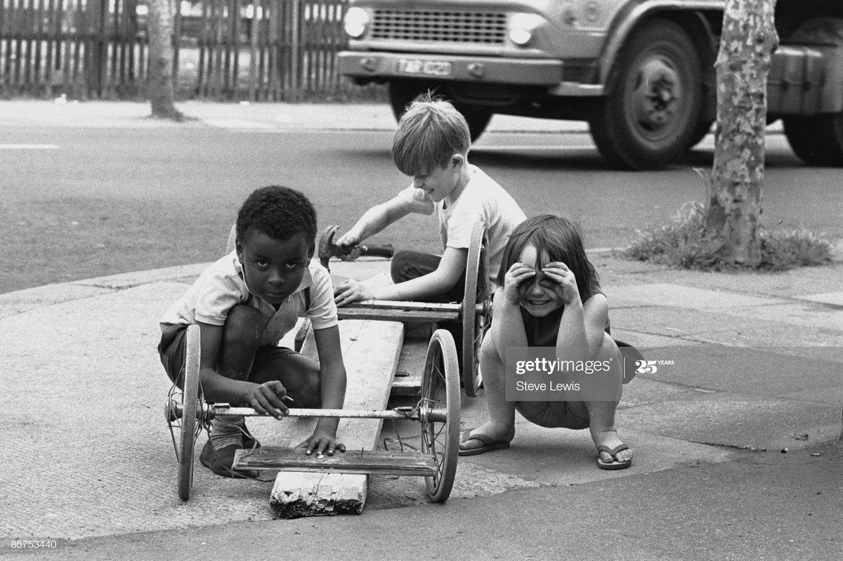 No one is born racist .Kids with their home-made go-cart, east London, circa 1970. Photos by Steve Lewis