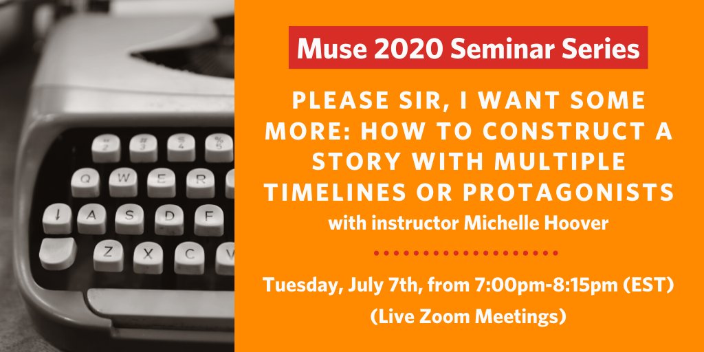 GrubWriters's tweet photo. Instructor @MichelleHoover_'s #Muse20 seminar session will explore how to find the right balance and structure to make it all work, create cohesion and continuity as well as ideas for organization, and keep the writing flowing. Learn more: https://t.co/nIKHuNqdku https://t.co/I0fgMPNRX8