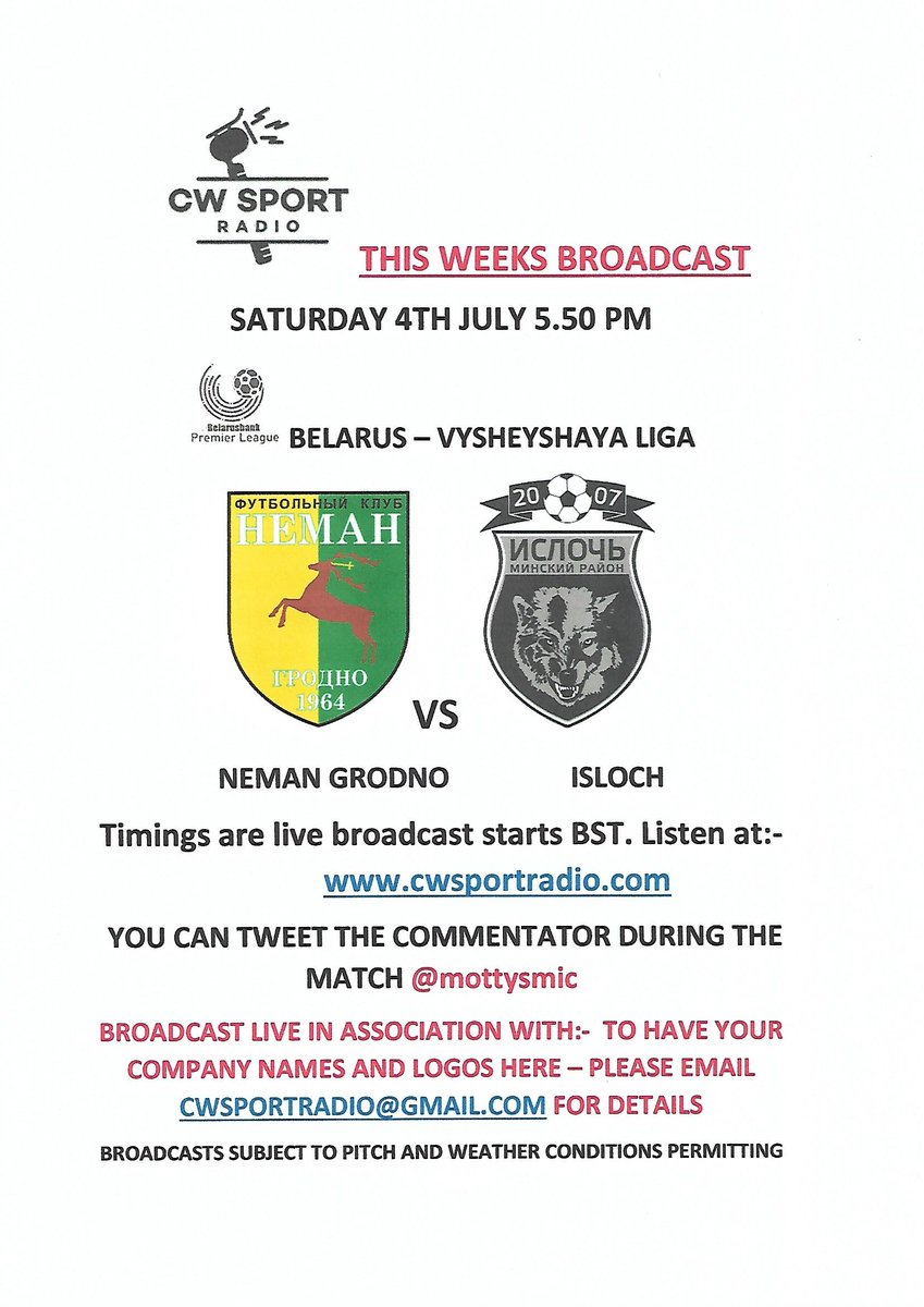 MottysMic's tweet photo. PLS RT This Sat evening for me @fcneman vs @fcisloch English commentary from 5.50pm BST on https://t.co/OL71a21xob Should be a belter!!. @NemanGlasgow @FansNeman @go_neman @NemanYorkshire @nemangrodnotr @NemanSunderland @IslochFc @fcislocheng @isloch1 @FC_IslochMinsk @Jamiespur34 https://t.co/CagJbXjvpL