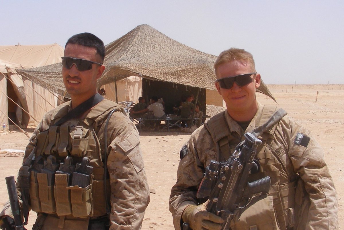 6. With the briefing complete, we began rehearsals/packing. Here’s a photo of me and my team leader. He’s now a staff sergeant (a lance corporal at the time). Here’s a Marine that served under me. He just finished packing his bag and he’s dreading carrying it (100-120lbs).