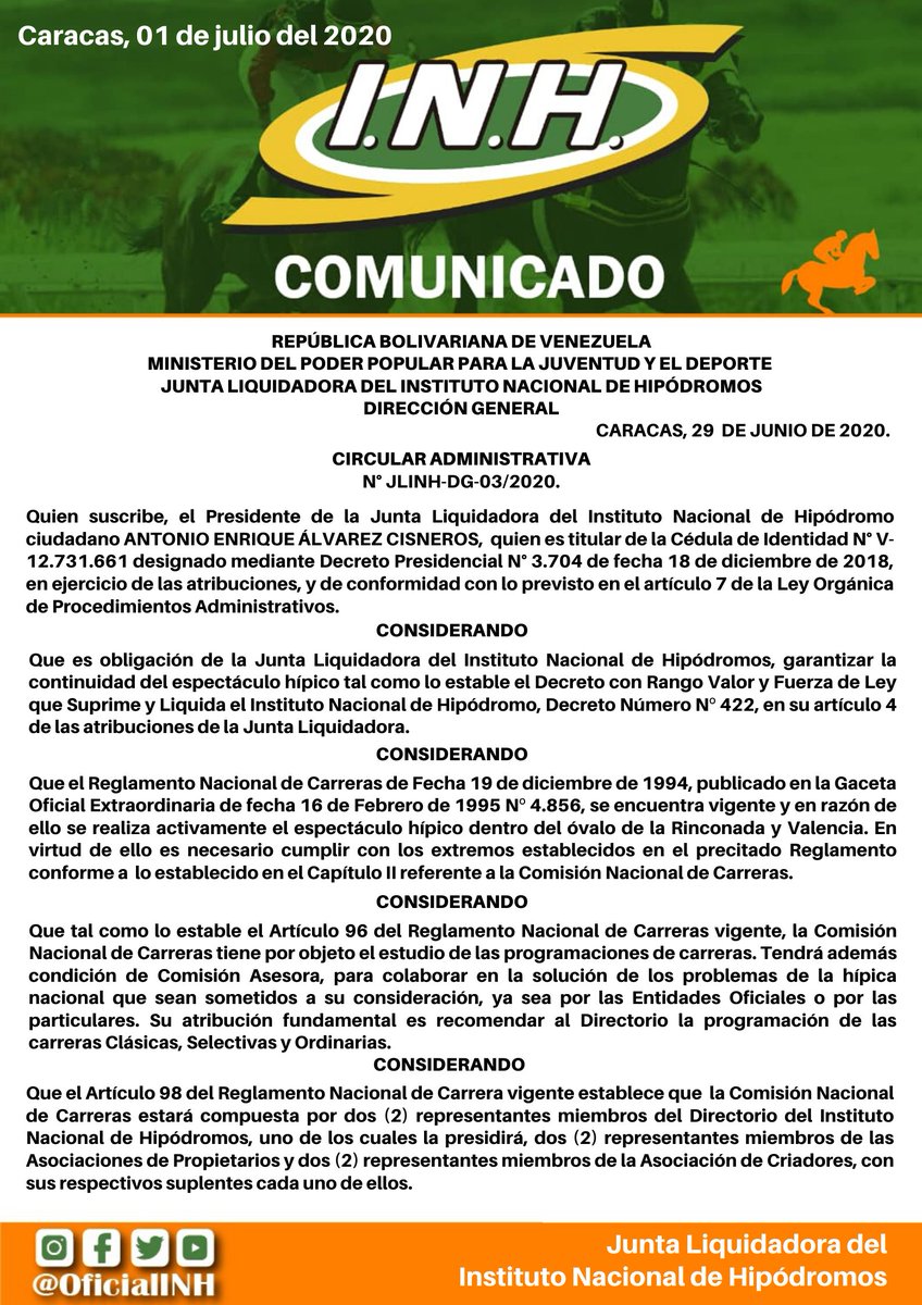 #Hipismo | Circular Administrativa sobre la renovación de la Comisión Nacional de Carreras (1/3) https://t.co/bi2SyTfbO6