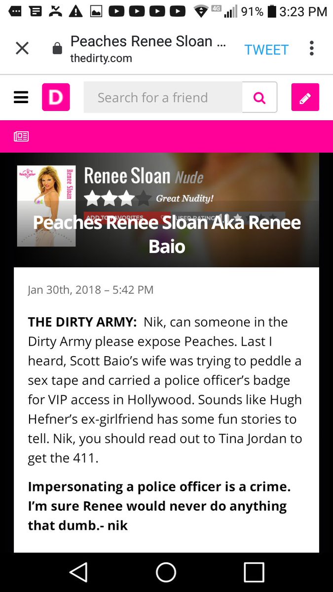  The dirty...411.. Source https://thedirty.com/city/hollywood-city/peaches-renee-sloan-aka-renee-baio/#post-2512835