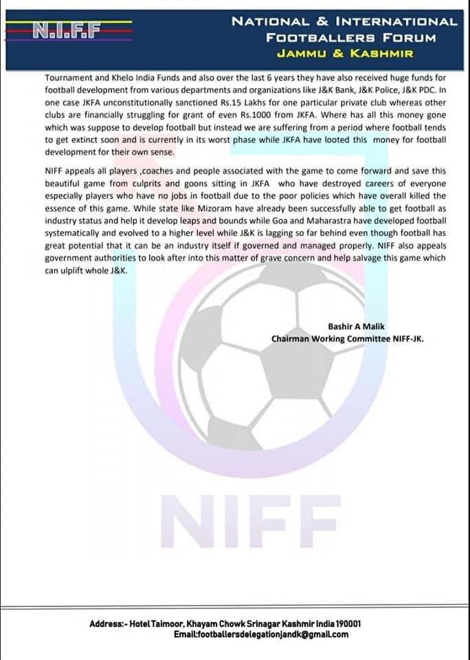 Embezzlement of Funds by #JKFA Football Association is not anyone’s private property. It belongs to players, coaches, managers, fans and above all lovers of the game. Few persons in JKFA have destroyed the game of Football in J&K. @Farooqkhan953 @JKSportsCouncil @AIFF_Insider