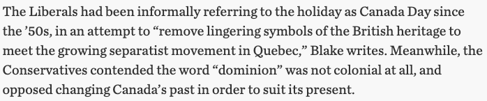 I knew it was the historical name and was changed by Parliament in 1982, the same year as patriation of the constitution. And I had a vague sense that it probably related to a maturing country taking baby steps to shed its homogenous, British colonial identity.