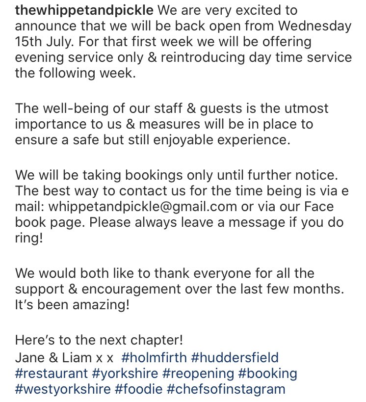 It’s happening! Reopening news... #holmfirth #huddersfield #yorkshire #restaurant #westyorkshire