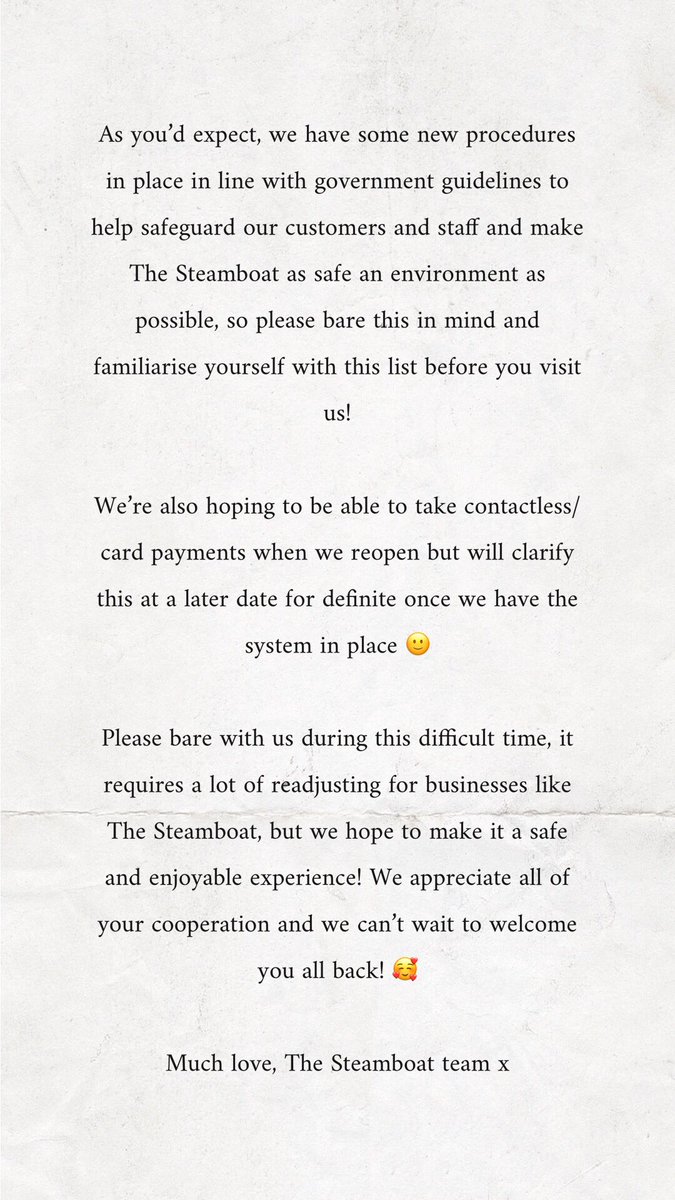 TheSteamboat_'s tweet photo. We’re super happy to announce we’ll be reopening our doors at 6pm on Sunday 5th July! 🥳🍻🤩 https://t.co/1c0SkcyYTr